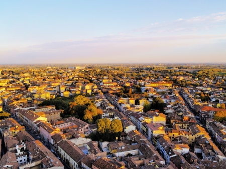 Cremona, view from cathedral tower, Lombardy, Italyの写真素材