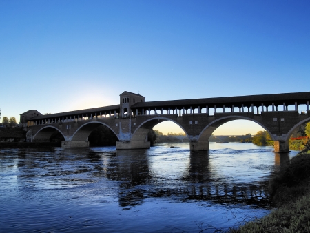 Ponte Coperto in Pavia, Lombardy, Italyのeditorial素材
