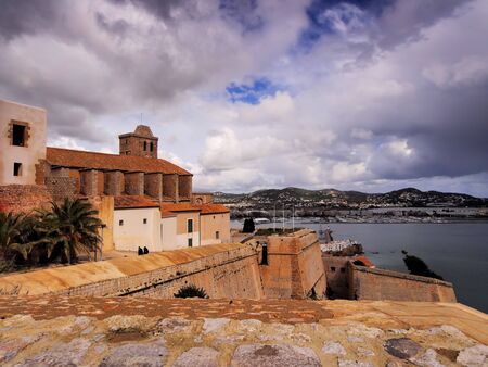 Cathedral in Ibiza Town, Balearic Islands, Spainの写真素材