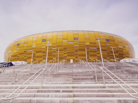GDANSK, POLAND - JULY 24: Newly built PGE Arena stadium for 43,615 spectators. The stadium was used during the Euro 2012 Championship. Its two years since it is officially opened. July 24, 2013 in Gdansk, Poland.のeditorial素材
