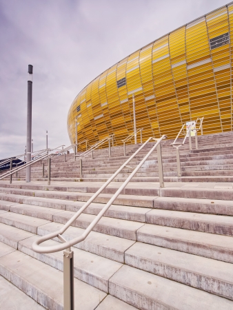 GDANSK, POLAND - JULY 24: Newly built PGE Arena stadium for 43,615 spectators. The stadium was used during the Euro 2012 Championship. Its two years since it is officially opened. July 24, 2013 in Gdansk, Poland.のeditorial素材