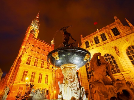 Night view of Dlugi Targ - Long Market Street in Gdansk, city in the northen Poland.