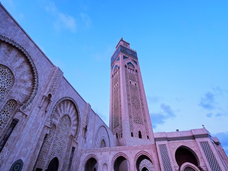 Hassan II Mosque during the sunset in Casablanca, Morocco, Africa