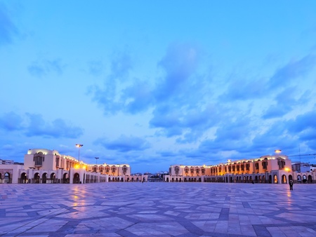 Night view of Hassan II Mosque in Casablanca, Morocco, Africaの写真素材