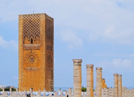 Hassan Tower - minaret of an incomplete mosque in Rabat, Morocco, Africa