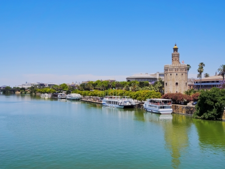 View of Guadalquivir River in Seville, Andalusia, Spainのeditorial素材