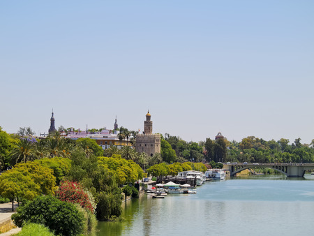 View of Guadalquivir River in Seville, Andalusia, Spainの写真素材