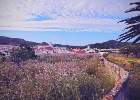 View of Es Mercadal - small town on Menorca, Balearic Islands, Spainの写真素材