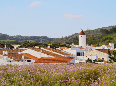 View of Es Mercadal - small town on Menorca, Balearic Islands, Spainの写真素材