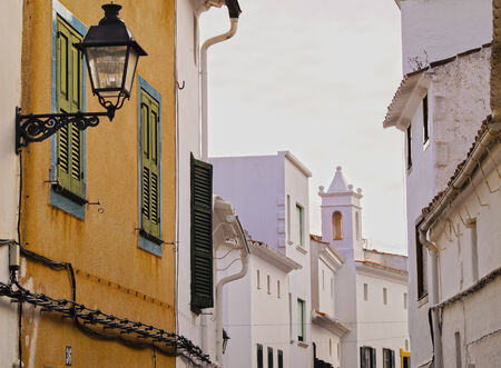 Street in Es Mercadal - small town on Menorca, Balearic Islands, Spainの写真素材