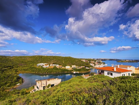 View of the Entrance to the port in Mao on Menorca, Balearic Islands, Spainの写真素材