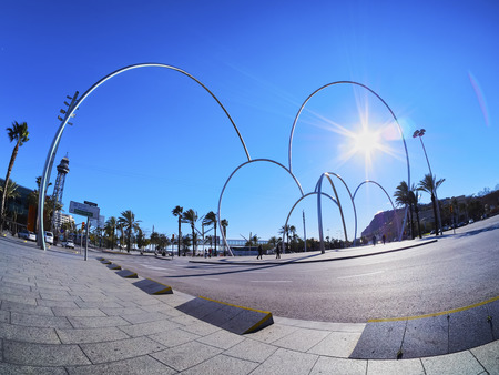 Modern Sculpture on Placa de les Drassanes in Barcelona, Catalonia, Spainのeditorial素材