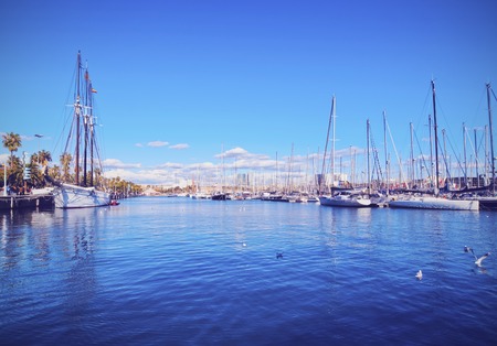 View of the Port Vell in Barcelona, Catalonia, Spainのeditorial素材