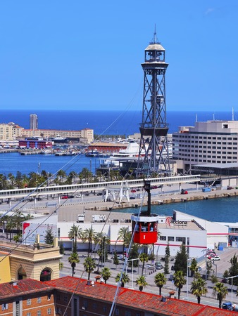 Aeri del Port - Port Vell Aerial Tramway in Barcelona, Catalonia, Spainのeditorial素材