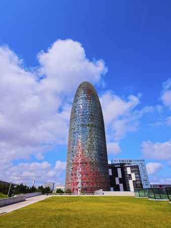 Torre Agbar designed by famous architect Jean Nouvel in Barcelona, Catalonia, Spainのeditorial素材