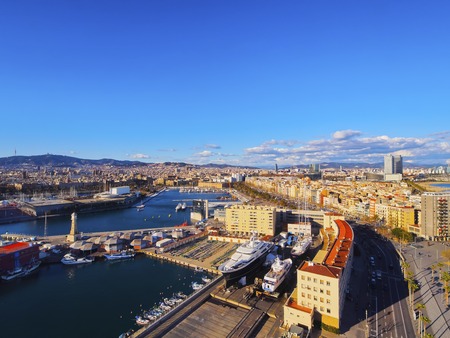 View of the Port Vell in Barcelona, Catalonia, Spainのeditorial素材