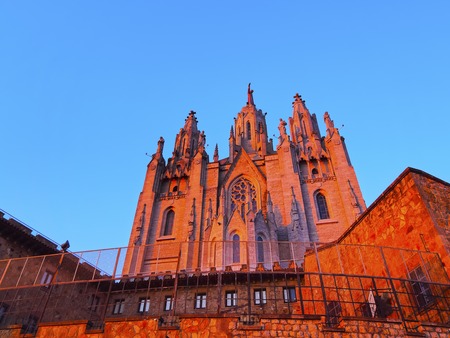 Temple of the Sacred Heart of Jesus on Tibidabo Mountain in Barcelona, Catalonia, Spainの写真素材