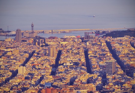 Barcelona Cityscape during sunset - view from Tibidabo Mountain, Catalonia, Spainのeditorial素材