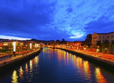 Night view of Bilbao, Biscay, Basque Country, Spainのeditorial素材
