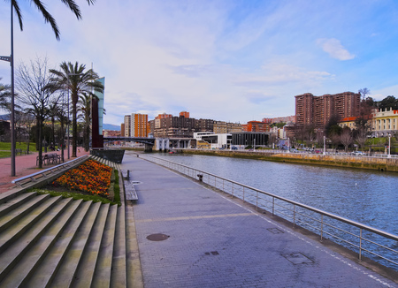 Cityscape of Bilbao and the Nervion River, Biscay, Basque Country, Spainの写真素材