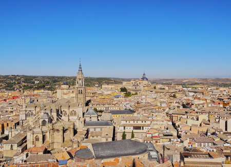 Spain, Castile La Mancha, Toledo, Old Town viewed from the Alcazar de Toledo.