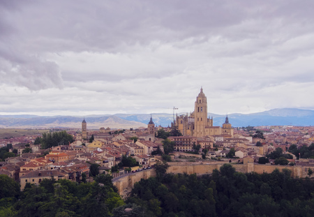 Spain, Castile and Leon, Segovia, View of the old town.の写真素材
