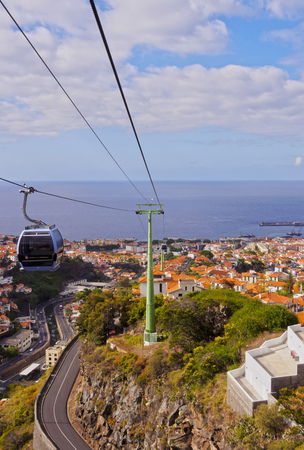 Portugal, Madeira, Funchal, View of the Funchal-Monte Cable Car.のeditorial素材