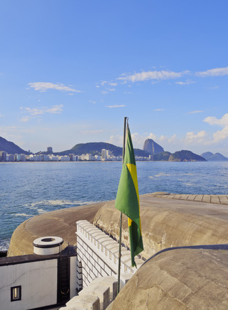 Brazil, City of Rio de Janeiro, View of the Fort Copacabana with the Sugarloaf Mountain on the horizon.のeditorial素材