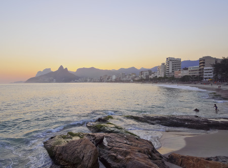 Brazil, City of Rio de Janeiro, Ipanema, Sunset viewed from Pedra do Arpoador.の写真素材