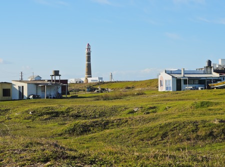 Uruguay, Rocha Department, View of the lighthouse in Cabo Polonio.の写真素材