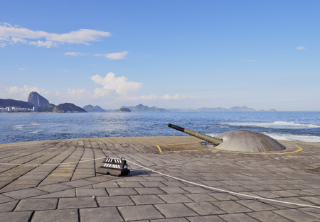 Brazil, City of Rio de Janeiro, View of the Fort Copacabana with the Sugarloaf Mountain on the horizon.のeditorial素材