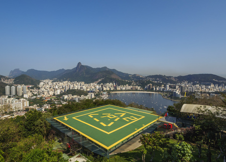 Brazil, City of Rio de Janeiro, Sugarloaf Mountain, View towards Botafogo and Flamengo Neighbourhoods.の写真素材