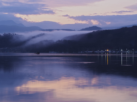 Brazil, State of Rio de Janeiro, View of the Paraty Bay at sunrise.の写真素材