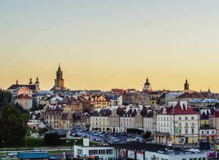 Poland, Lublin Voivodeship, City of Lublin, Old Town Skyline at sunsetのeditorial素材
