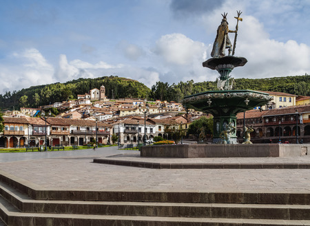 Fountain on the Main Square, Old Town, Cusco, Peruのeditorial素材