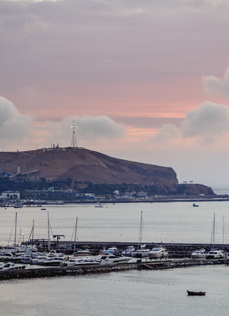 Marina Club at sunset, Barranco District, Lima, Peruのeditorial素材