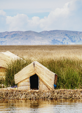 Uros Floating Islands, Lake Titicaca, Puno Region, Peruの写真素材
