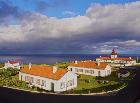 Farol das Lajes, lighthouse, Lajes das Flores, Flores Island, Azores, Portugalの写真素材