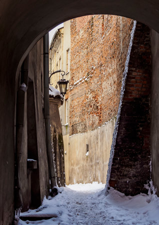 Ku Farze Street, Old Town, winter, Lublin, Lublin Voivodeship, Polandの写真素材