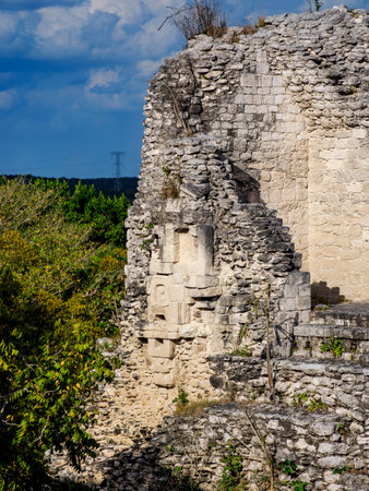 Structure IV, elevated view, Becan Archaeological Site, Campeche State, Mexicoの写真素材