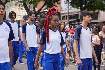 Conselheiro lafaiete Brazil September 7, 2018 parade with civil and military people to celebrate the independence of brazilのeditorial素材