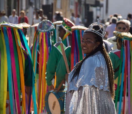 Conselheiro Lafaiete- Brazil - july 08 2018 - Groups of dancers gather at an annual congado or conga festival, where the event is celebrated and prayed by Our Lady of the Holy Rosary Catholic, markedのeditorial素材