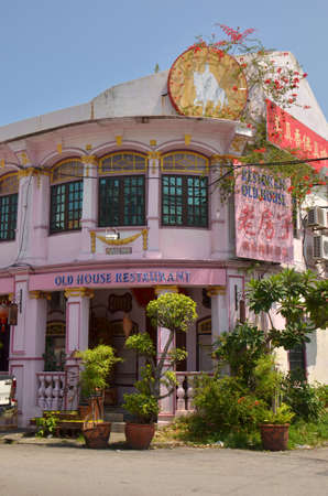 Historic building. Old buildings, colourful and well maintained, or in the process of being refurbished in Georgetown on the island of Penang, Malaysiaのeditorial素材