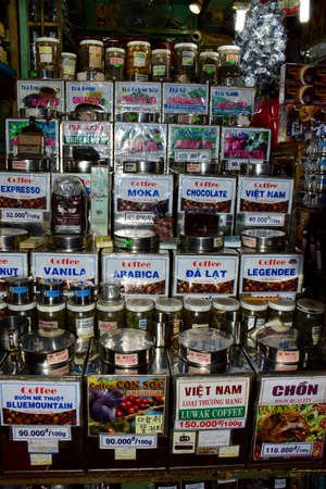 Market products. Products in bright colours on display and for sale here on a market in Ho Chi Minh City, Vietnamのeditorial素材
