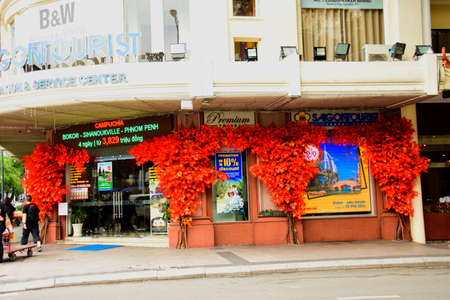 Travel agent. A colourfully decorated Travel Agent in the centre of Ho Chi Minh City, Vietnamのeditorial素材