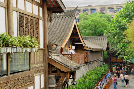 Chinese architecture. Constructed with traditional materials, this building and its decorations are located in an historical area of Cheng Du, Chinaのeditorial素材