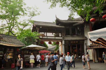 Chinese architecture. Constructed with traditional materials, this building and its decorations are located in an historical area of Cheng Du, Chinaのeditorial素材
