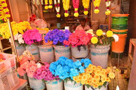 Ceremonial flowers. Colourful flowers made into garlands and bouquets for religious rituals here in Georgetown, Malaysiaのeditorial素材