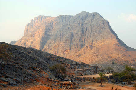 Hajar Mountains. The Hajar Mountains range from the northern Mussandam peninsula of Oman, through eastern UAE and into the southern part of Omanの写真素材