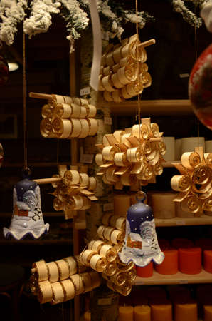 Christmas Market products, Vienna. Arts and crafts, and some food products, for sale on a market during the winter period leading up to Christmasの写真素材